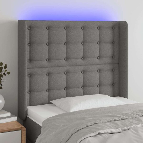 LED-es Ágyfejtámla - Sötétszürke Szövet - 103x16x118/128cm
