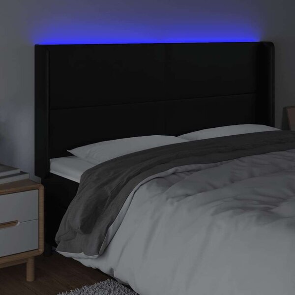Fekete műbőr led-es fejtámla 163x16x118/128 cm