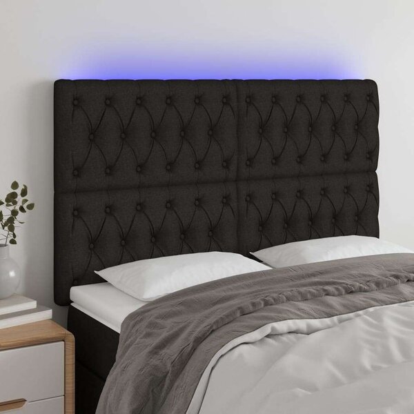 Fekete szövet led-es fejtámla 144x7x118/128 cm