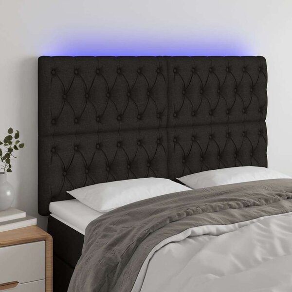 Fekete szövet led-es fejtámla 144x7x118/128 cm