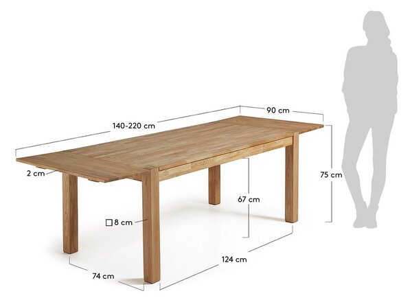 Bővíthető tölgyfa étkezőasztal 140 x 90 cm - Kave Home