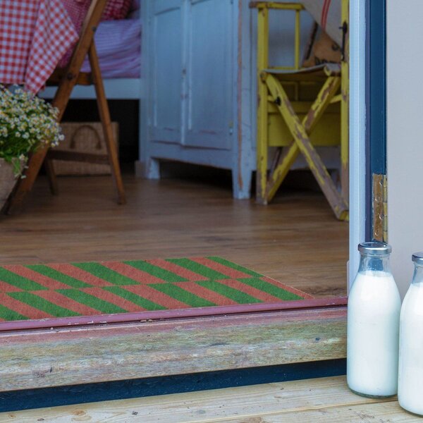Kókuszrost lábtörlő 40x60 cm Pink & Green Half Stripes – Artsy Doormats