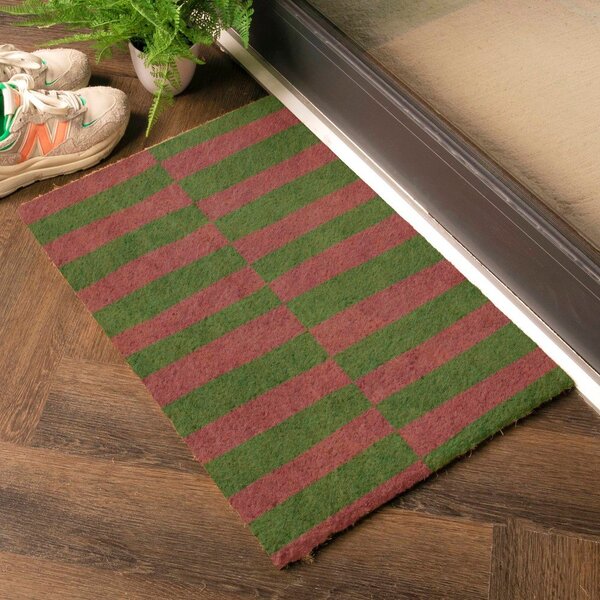 Kókuszrost lábtörlő 40x60 cm Pink & Green Half Stripes – Artsy Doormats