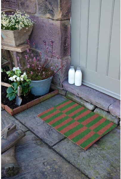 Kókuszrost lábtörlő 40x60 cm Pink & Green Half Stripes – Artsy Doormats