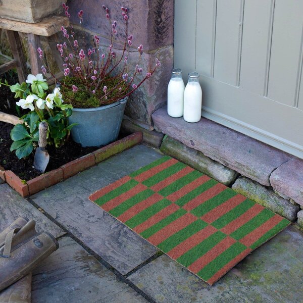 Kókuszrost lábtörlő 40x60 cm Pink & Green Half Stripes – Artsy Doormats