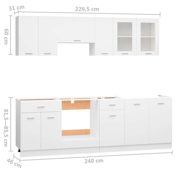 Modern Konyhaszekrény Garnitúra - Fehér Forgácslap - 8 részes