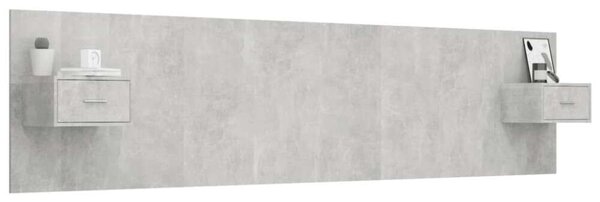 Modern Ágyfejtámla Éjjeliszekrényekkel - Beton Szürke - 240cm