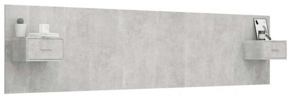 Modern Ágyfejtámla Éjjeliszekrényekkel - Beton Szürke - 240cm