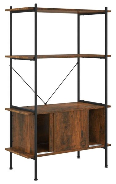 4 szintes acél és szerelt fa polc szekrénnyel 80x40x130 cm
