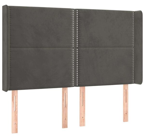 Sötétszürke bársony led-es fejtámla 147x16x118/128 cm