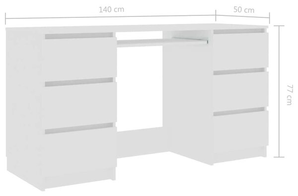 Modern Fehér Íróasztal - 6 Fiók - 140x50x77 cm