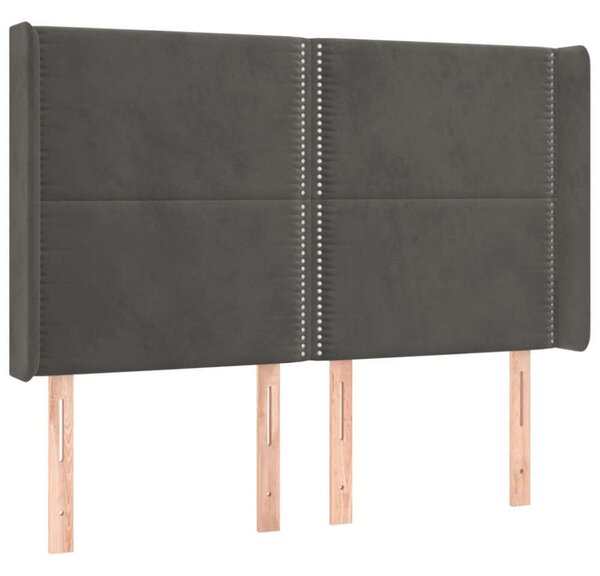 Sötétszürke bársony led-es fejtámla 147x16x118/128 cm