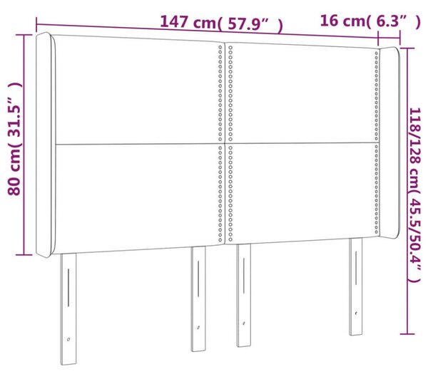 Sötétszürke bársony led-es fejtámla 147x16x118/128 cm