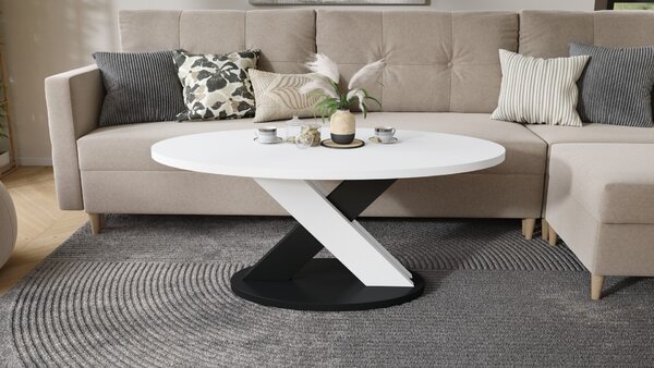 Mazzoni LOXA ovális dohányzóasztal Fehér / Fekete - DOHÁNYZÓASZTAL 120x65 cm