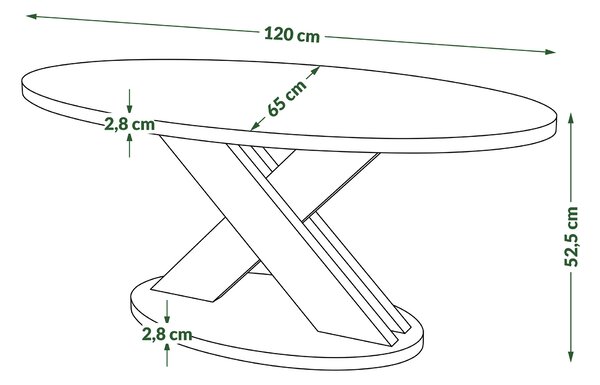 Mazzoni LOXA ovális dohányzóasztal Fehér / Fekete - DOHÁNYZÓASZTAL 120x65 cm