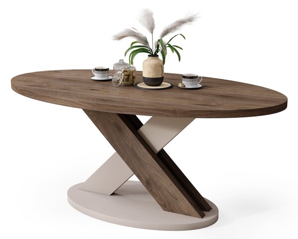 Mazzoni LOXA ovális dohányzóasztal Elegant Dió / Taupe Bézs - DOHÁNYZÓASZTAL 120x65 cm