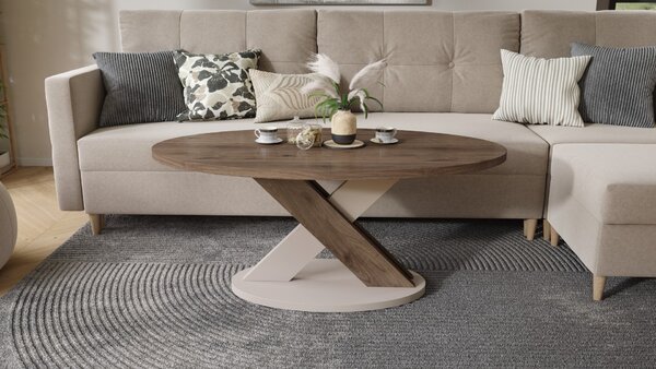 Mazzoni LOXA ovális dohányzóasztal Elegant Dió / Taupe Bézs - DOHÁNYZÓASZTAL 120x65 cm