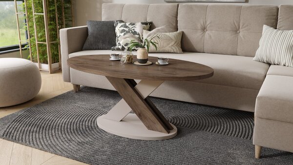 Mazzoni LOXA ovális dohányzóasztal Elegant Dió / Taupe Bézs - DOHÁNYZÓASZTAL 120x65 cm