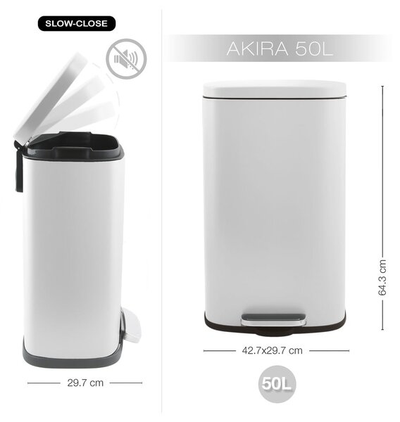 Matt fehér acél pedálos szemetes 50 l Akira – Spirella