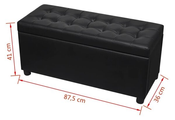 Modern Tárolós Zsámoly - Fekete Műbőr - 87,5x36x41 cm