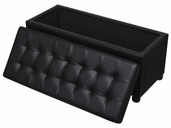 Modern Tárolós Zsámoly - Fekete Műbőr - 87,5x36x41 cm