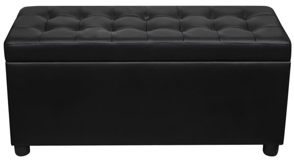 Modern Tárolós Zsámoly - Fekete Műbőr - 87,5x36x41 cm