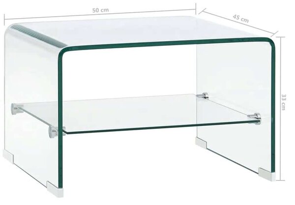 Modern Üveg Dohányzóasztal Polccal - 50x45x33 cm