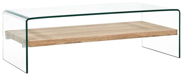 Modern Üveg Dohányzóasztal - Fa Polc - 98x45x31 cm