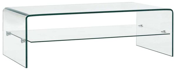 Modern Üveg Dohányzóasztal - Fa Polc - 98x45x31 cm