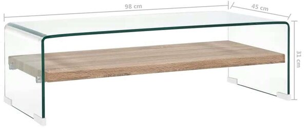 Modern Üveg Dohányzóasztal - Fa Polc - 98x45x31 cm