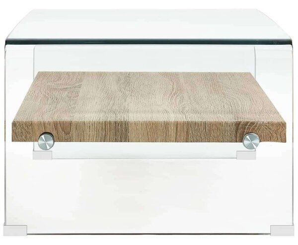 Modern Üveg Dohányzóasztal - Fa Polc - 98x45x31 cm