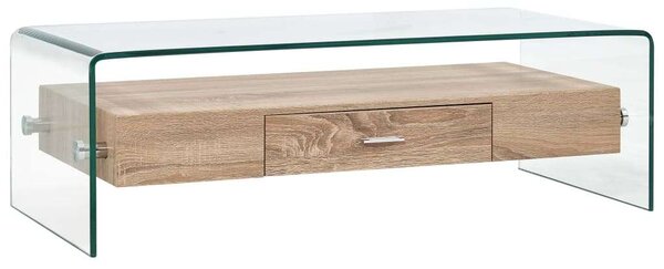 Modern Üveg Dohányzóasztal - Fa Polc - 98x45x31 cm