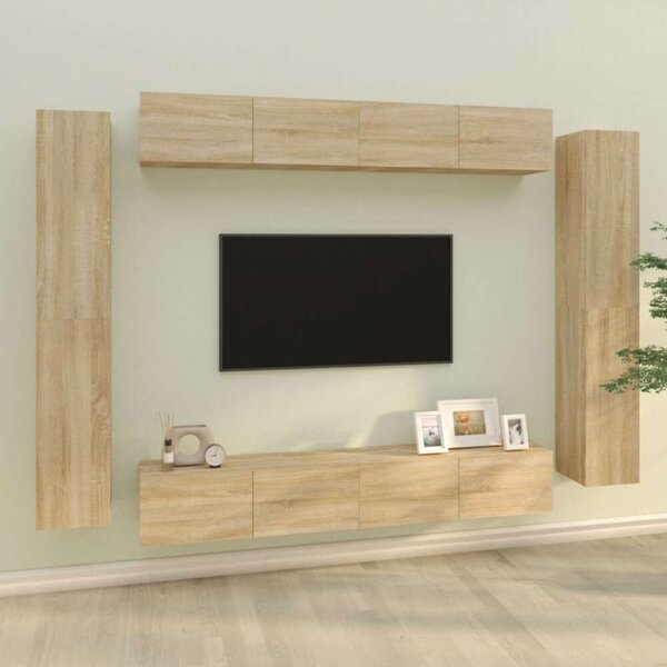 Modern Falra Szerelhető TV Szekrény Szett - Sonoma Tölgy - 8 Rész