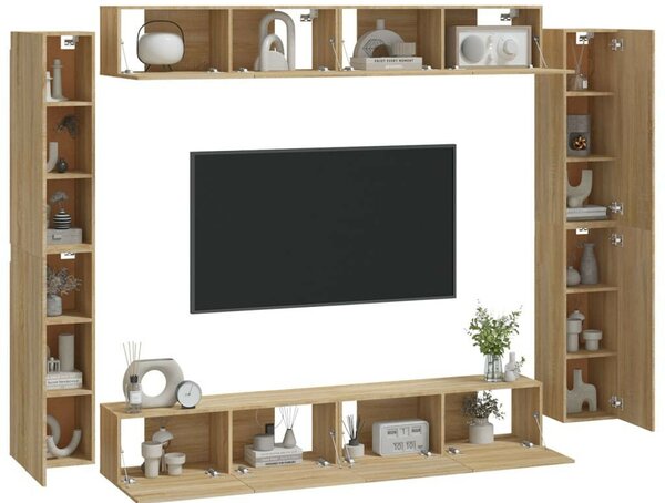 Modern Falra Szerelhető TV Szekrény Szett - Sonoma Tölgy - 8 Rész