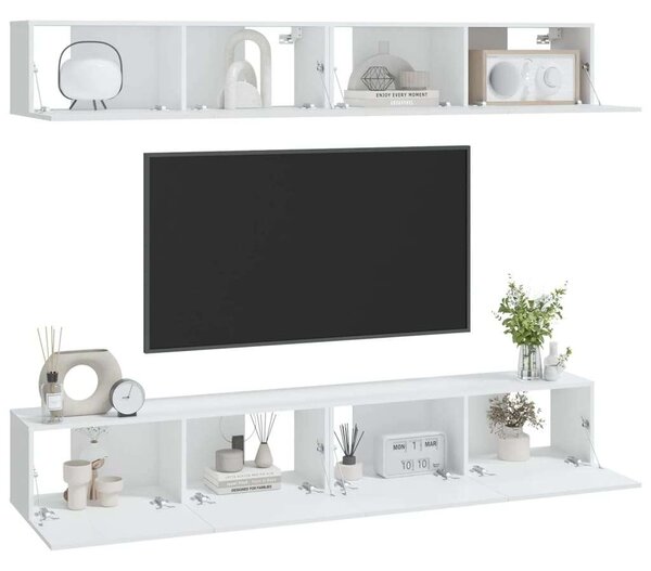 4 db Fehér Fali TV Szekrény - 100x30x30 cm
