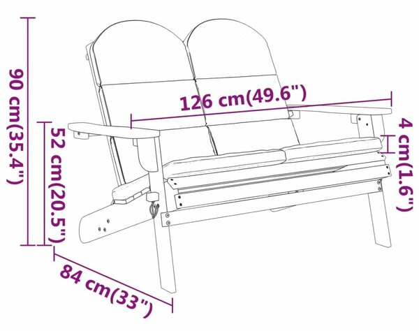 Akácfa Adirondack Kerti Pad - 2 személyes - 126cm