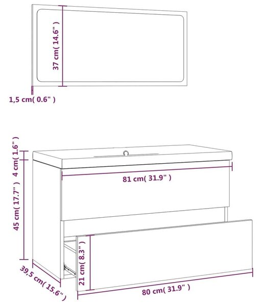 Modern Fürdőszoba Bútor Garnitúra - Füstös Tölgy - 80 cm