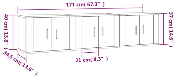 3 db Falra Szerelhető TV Szekrény - Sonoma Szürke - 57x34,5x40 cm