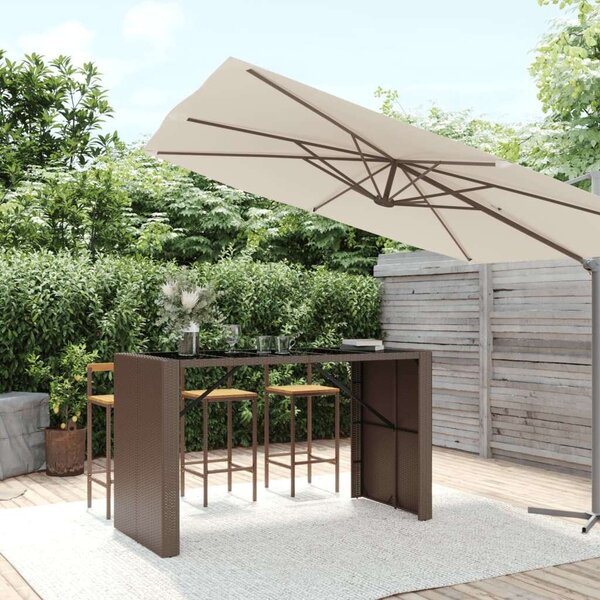 Barna polyrattan kerti asztal üveglappal 185 x 80 x 110 cm