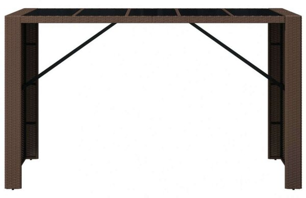 Barna polyrattan kerti asztal üveglappal 185 x 80 x 110 cm
