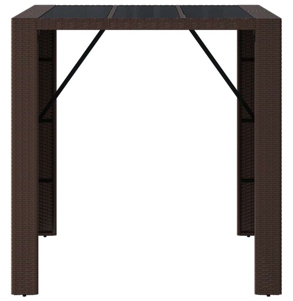 Barna polyrattan kerti asztal üveglappal 105 x 80 x 110 cm