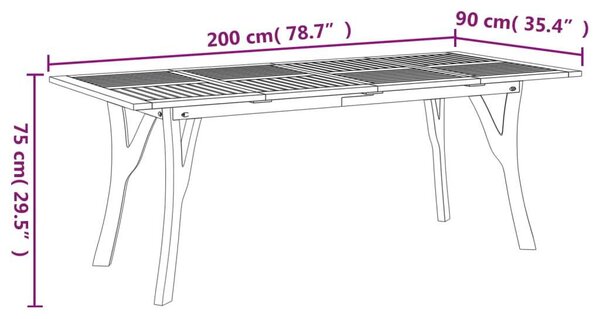 Akácfa Kerti Asztal - Elegáns Dizájn - 200x90x75 cm