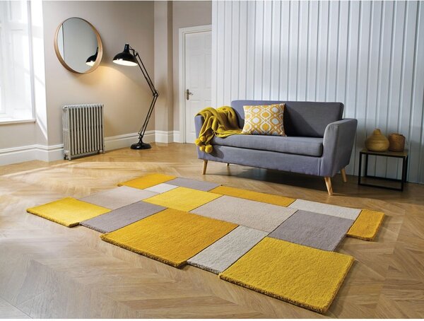 Collage sárga-bézs gyapjú szőnyeg, 120 x 180 cm - Flair Rugs
