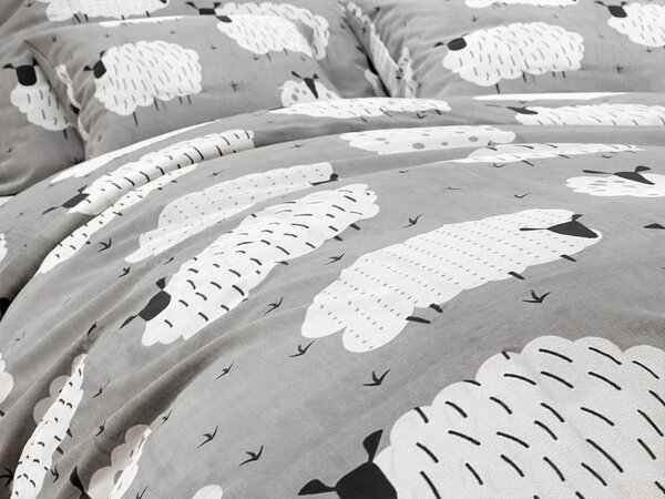 Krepp ágynemű WHITE SHEEPS POLY szürke Ágyneműhuzat mérete: 70 x 90 cm | 140 x 200 cm