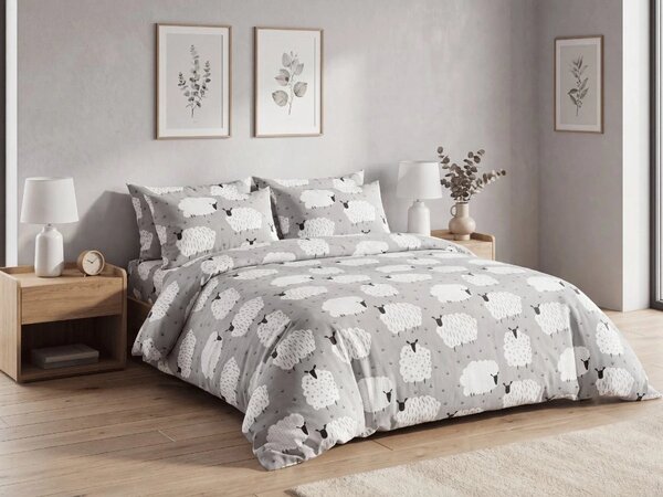 Krepp ágynemű WHITE SHEEPS POLY szürke Ágyneműhuzat mérete: 70 x 90 cm | 140 x 200 cm