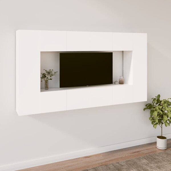 Modern Falra Szerelhető TV Szekrény Szett - 8 Rész - Fehér