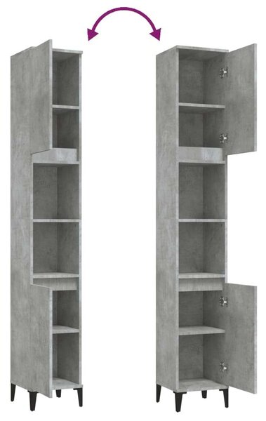 Betonszürke szerelt fa fürdőszobaszekrény 30 x 30 x 190 cm