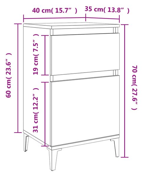 Modern Éjjeliszekrény Szett - 2 db - Betonszürke - 40x35x70 cm