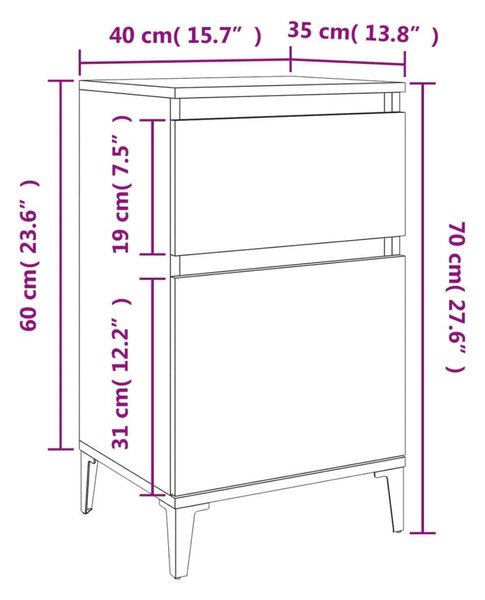 VIDAXL - Fehér Éjjeliszekrény (2 db) - 40x35x70 cm