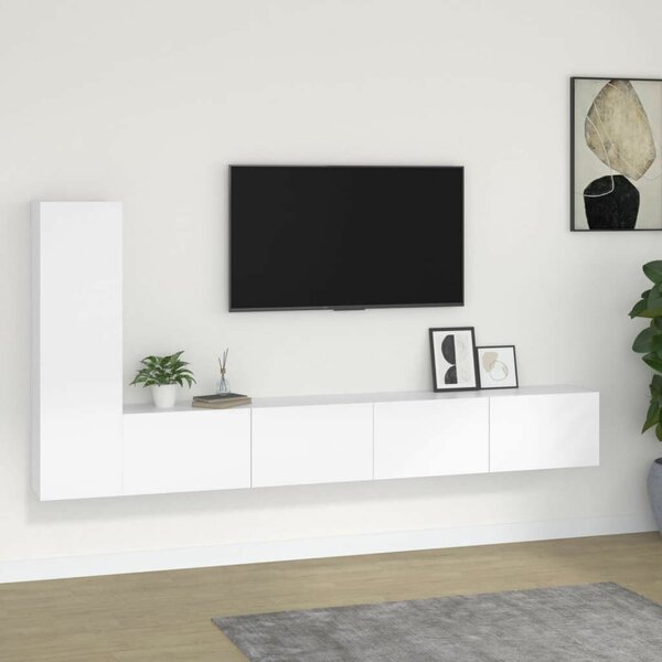 Modern Falra Szerelhető TV Szekrény Szett - 3 Rész - Fehér